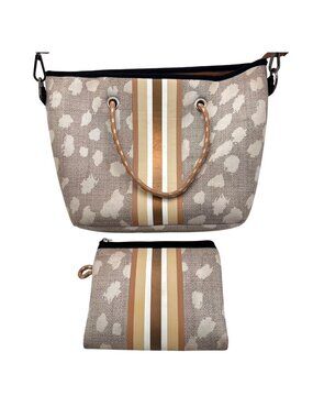 Taylor Gray Neoprene Crossbody Tote Bag Purse & Wallet Satchel Pouch Tan Beige